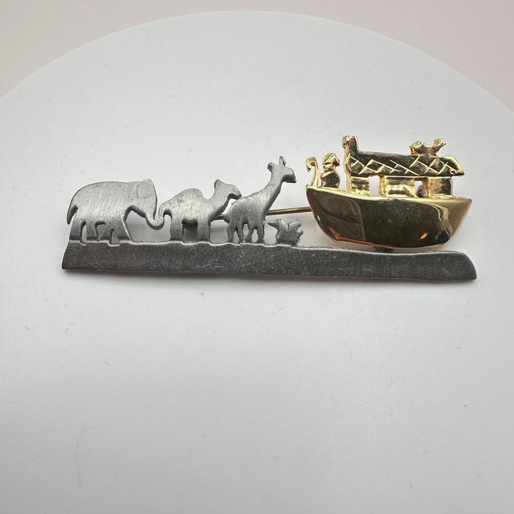 Vintage‎ 80s Ultra Craft Noahs Ark Pewter Brooch Pin Women's Classic Jewelry